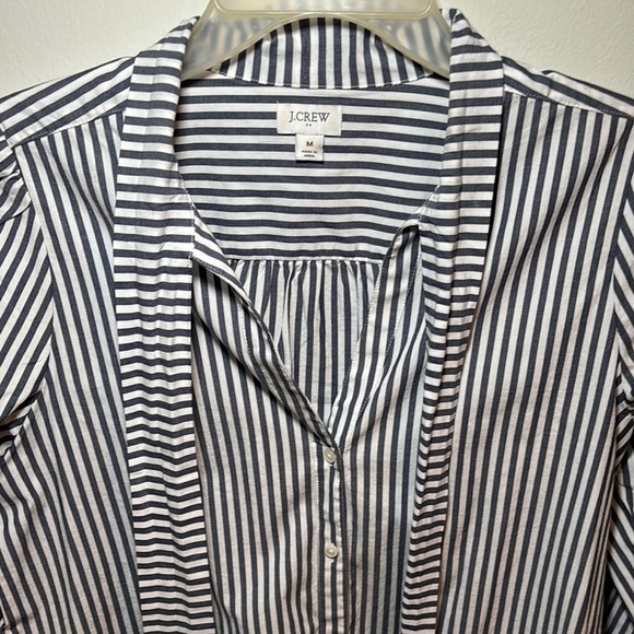 J. Crew Navy Blue and White, Tie Front Blouse - Picture 3 of 9